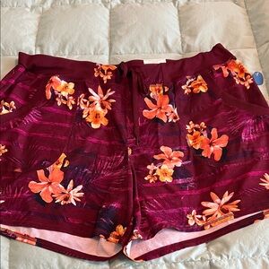 St. John's Bay Burgundy and Orange Floral Women's Athletic Shorts